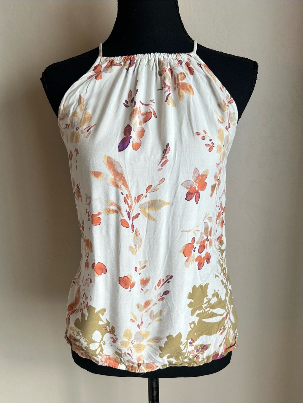Staccato White Halter Floral Camisole with Orange & Gold Accents